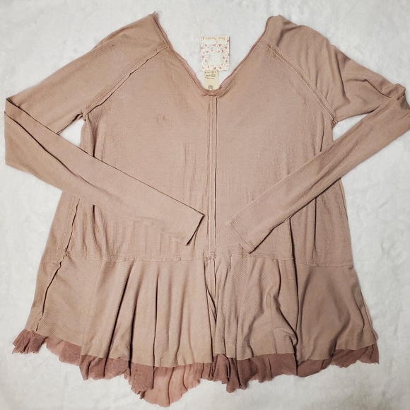 We the Free Tangerine Long Sleeve Tiered Flared Hem Tee Size XS - Picture 2 of 10